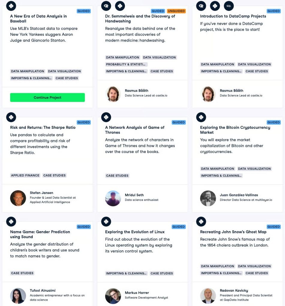 مجموعهای متنوع از پروژههای پایتون در بخش DataCamp Projects